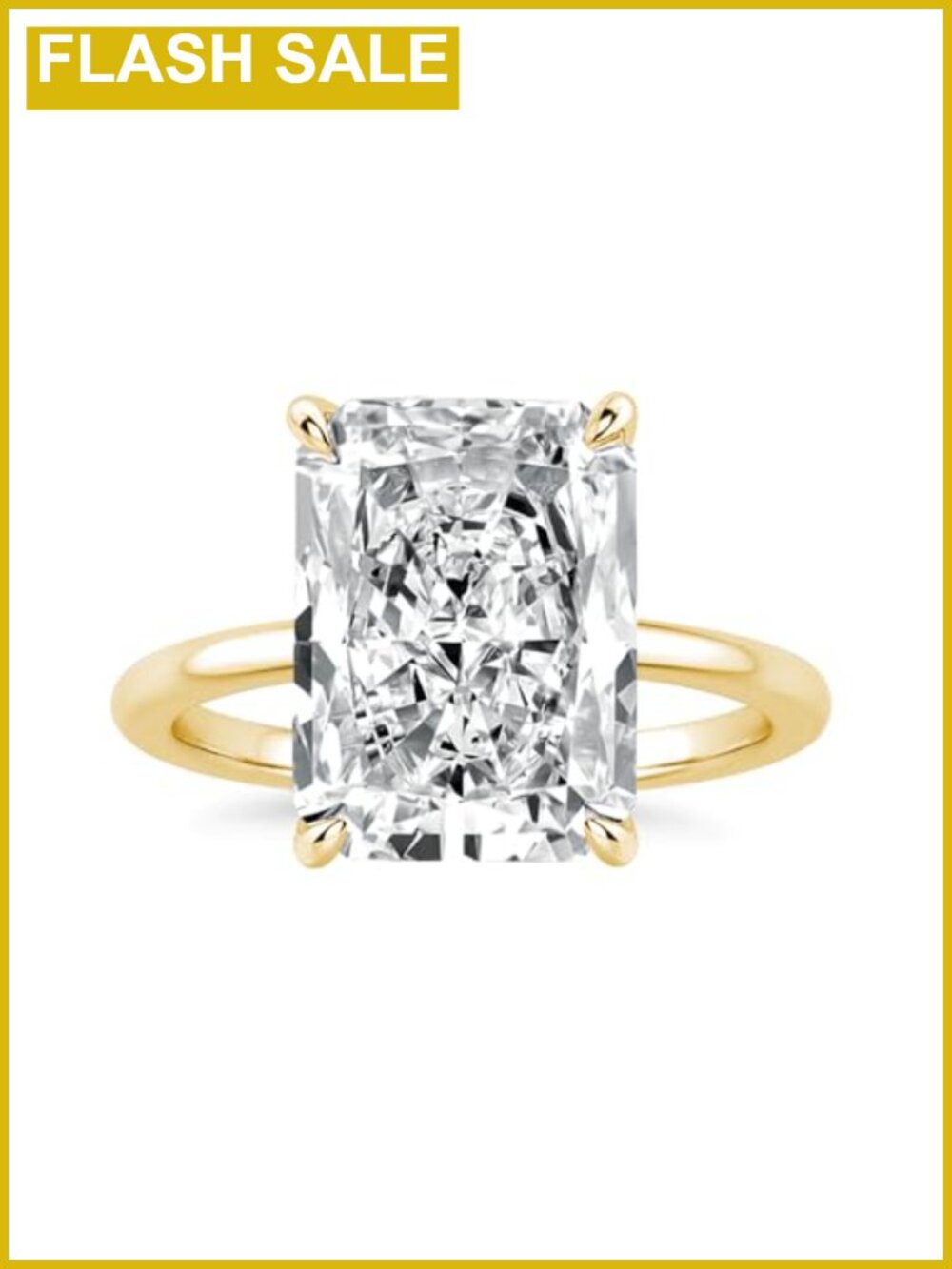 S925 Silver 4.5CT Radiant Cut Solitaire Ring 14K Gold Plated